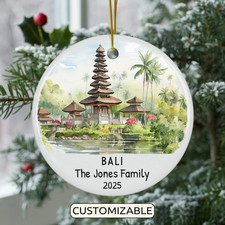 Custom Bali Christmas Ornament, Personalized Indonesia Travel Gift, Couple Gift