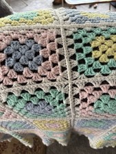 Handmade Crochet Baby Afghan Granny Square Pastel Pink Blue Green Nursery NICE