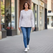 Chico's White Button-Front Jacket Size 1 Relaxed Fit Pockets Long Sleeve