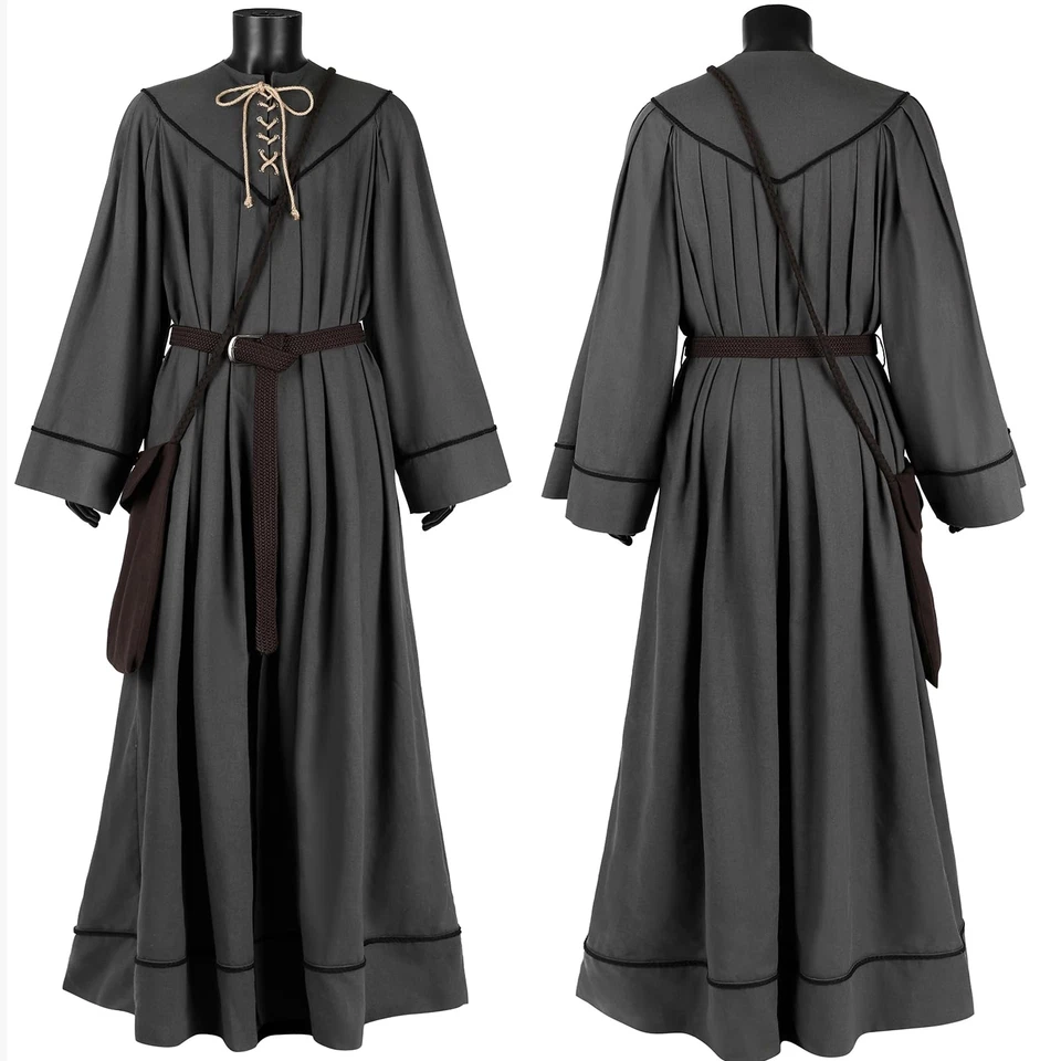 Disfraz de Mago Para Hombre Bata Gris Capa con Capucha con Sombrero Halloween Gris Mago Cos... Foto 4 de 4