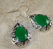 SILVER Elegant Green Emerald Teardrop Earrings