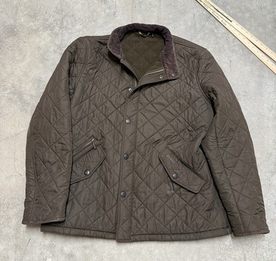 Barbour Quilted Down Jacket Windbreaker Fleece Lined Size Men s XL Brown Green