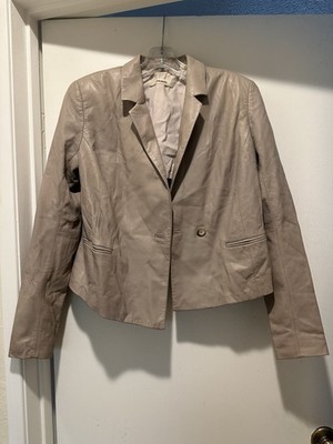 J Brand Women's Light Beige 100% Lamb Leather Cropped Jacket One Button Small
