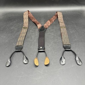 Men’s Vintage Red Brown Gold Suspenders Black Leather Unbranded, adjustable