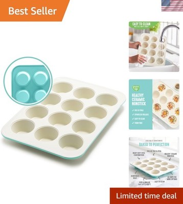 12-Cup Muffin Pan Healthy Nonstick Ceramic Baking Tray Oven Safe Green