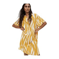 H&M L Yellow Zebra Print Cotton Tunic Dress Womens Large Long Sleeve Oversized