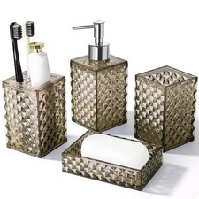 Brown Bathroom Set, 4 Pack Acrylic Bath Accessory Sets Complete, Diamond Soap...