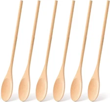 6PCS Wooden Spoons, 12 Inch Wooden Mixing Spoons Long Handle, Large Wood Kitchen