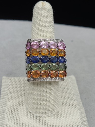 Carol Brodie Rarities 925 With Platinum Overlay Multi Gemstone Ring Size 8 - Picture 1 of 9