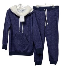Pajamagram Sherpa Cowl Neck Fleece Hoodie  Jogger Suit Track Set Purple M NWT