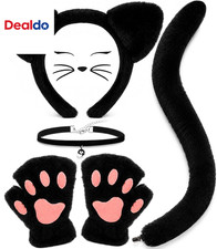 Black Cat Costumes, Cat Ears Headband Tail Paws Gloves Collar Set, Costumes for