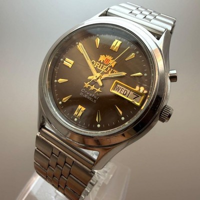 ORIENT Three Star Day Date 21J 17.5cm 6.9in Working Vintage Rare Japan Gold