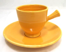 Vintage Fiesta Homer Laughlin HLC Demitasse Cup & Saucer Yellow Stick Handle USA