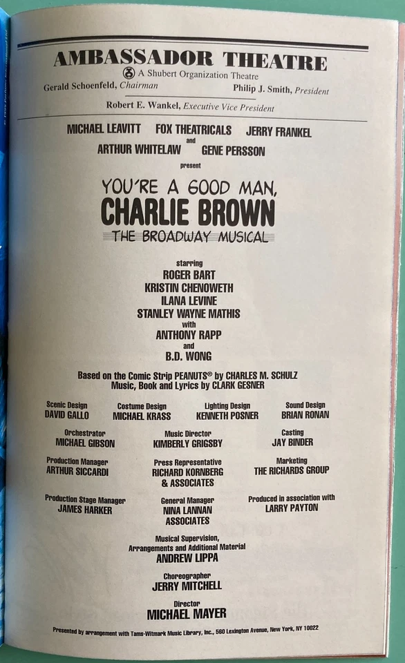 Kristin Chenoweth Firmado Playbill You're a Good Man, Charlie Brown Junio 1999 B&W Foto 3 de 4