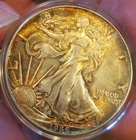 1986 Silver American Eagle (BU), Toning on obverse side, Beautiful, 5201-6