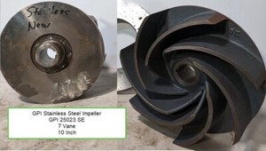 GPI 25023 SE Stainless Steel Pump Impeller, 10" O.D., 7-Vane