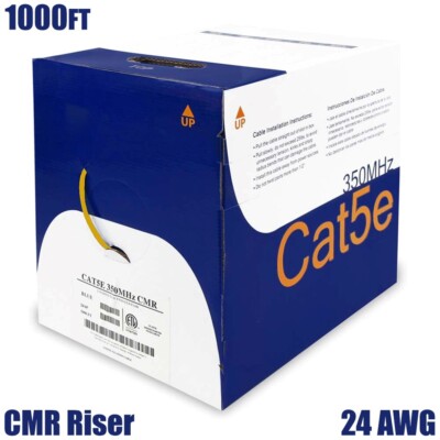 1000FT Cat5E Network Ethernet UTP Cable CMR Riser Solid Copper Wire 24AWG Orange