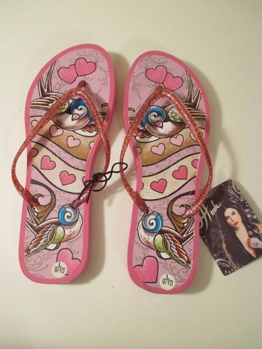 Neu mit Etikett Damen LA TINTE rosa Herzen Vogelsandalen Flip-Flops ~ Größe M 7-8 - Bild 9 von 9