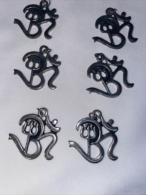 6 PIECE WHOLESALE LOT OM SYMBOL PENDANT SILVER METAL INDIA: 2  Long
