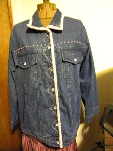 Dress Barn Woman Blue Denim Jean Jacket With Pink Tweed Trim Size