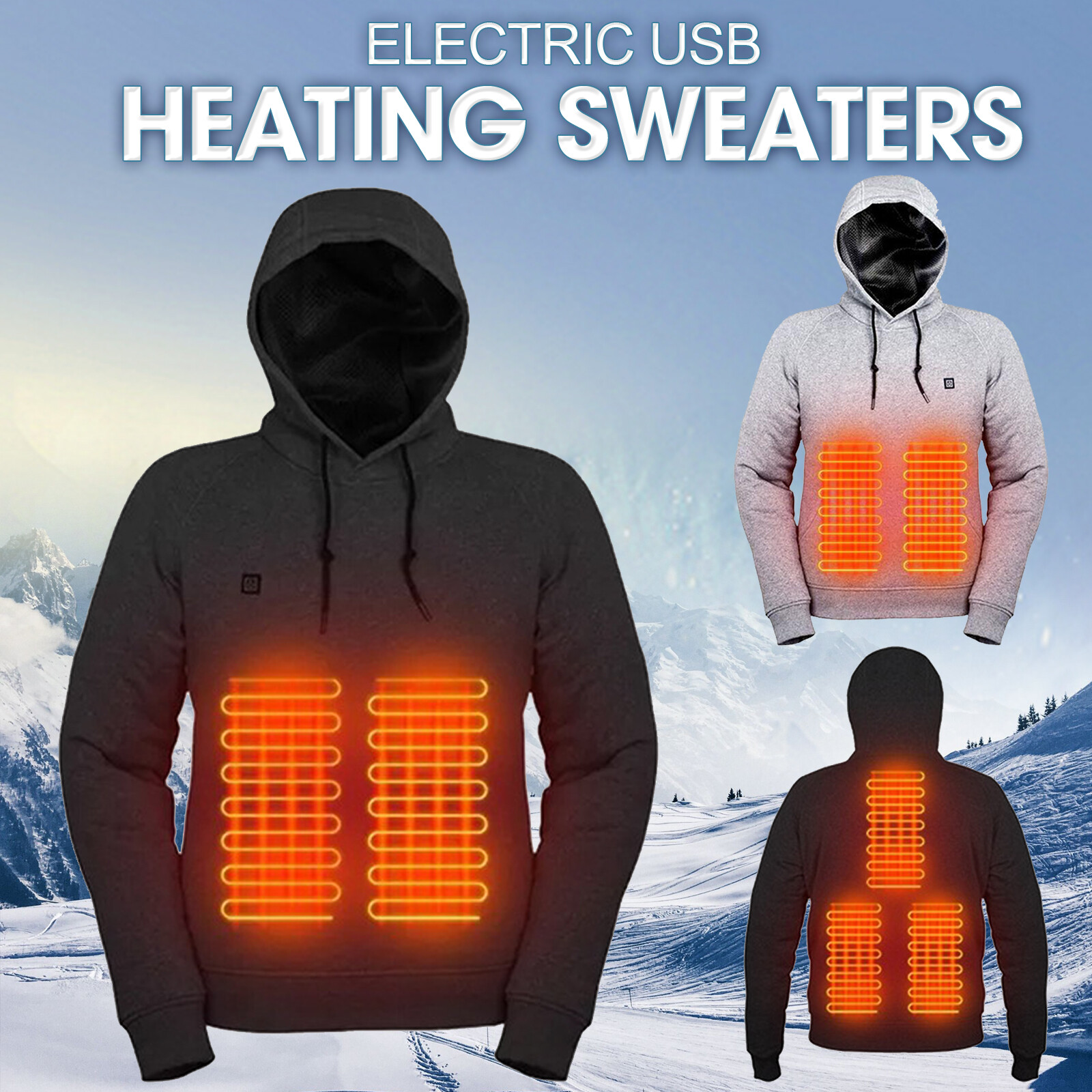 Men's Winter Heated Hoodie with USB Electric Warming for Outdoor Activities