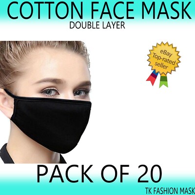 5/10/20 BLACK COTTON FACE MASK REUSABLE WASHABLE UNISEX CHOOSE YOURS 