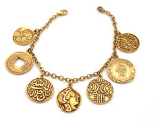 Vintage MMA Metropolitan Museum Art Gold Tone Ancient Coins Charm Bracelet