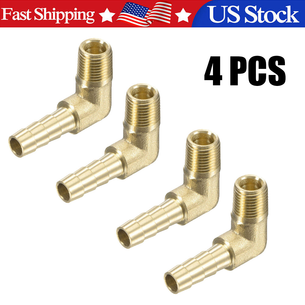 4x 1/4 HOSE BARB ELBOW X 1/8 MALE NPT Brass Pipe Fitting Thread Gas Fuel Water