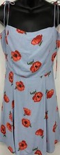 Reformation Women Dress 8 Blue Red Floral Shift Mini Tie Strap Square Neck EUC