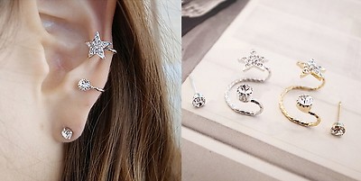 2 STÜCK EAR CUFF KRISTALL OHRSTECKER CUFF STERN/RUND KRISTALL PUNK EDLER STIL