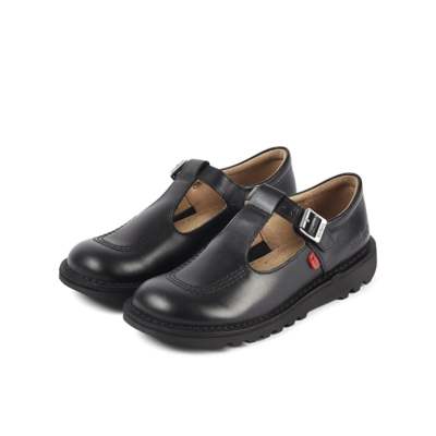 Kickers Kick T Bar Junior (Black) Leather School Shoes