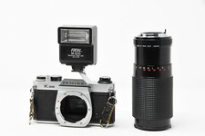 Pentax K1000 35mm SLR Film Camera w/ Flash 80-200 f/3.9 Lens READ FIRST B11 