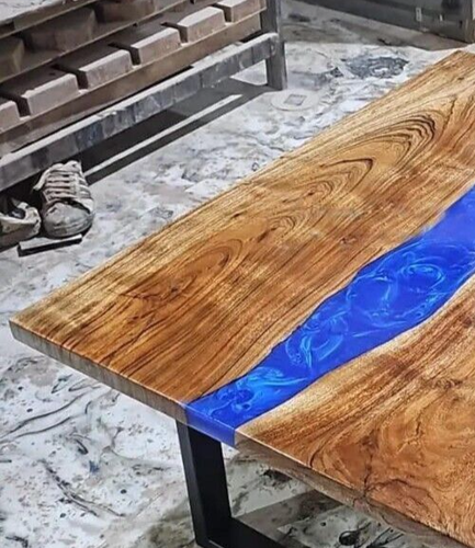 Blue Epoxy Dining Table – Unique Handmade Epoxy Wood Table Modern Custom Deco - Picture 4 of 12