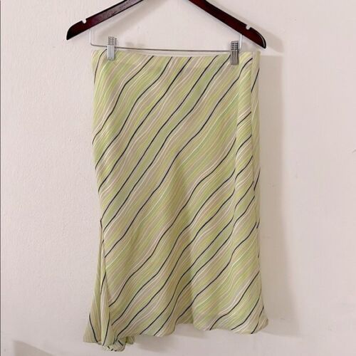 Worthington Retro Striped Green Skirt Flowy Womens Size 12 Asymmetrical 70s 80s
