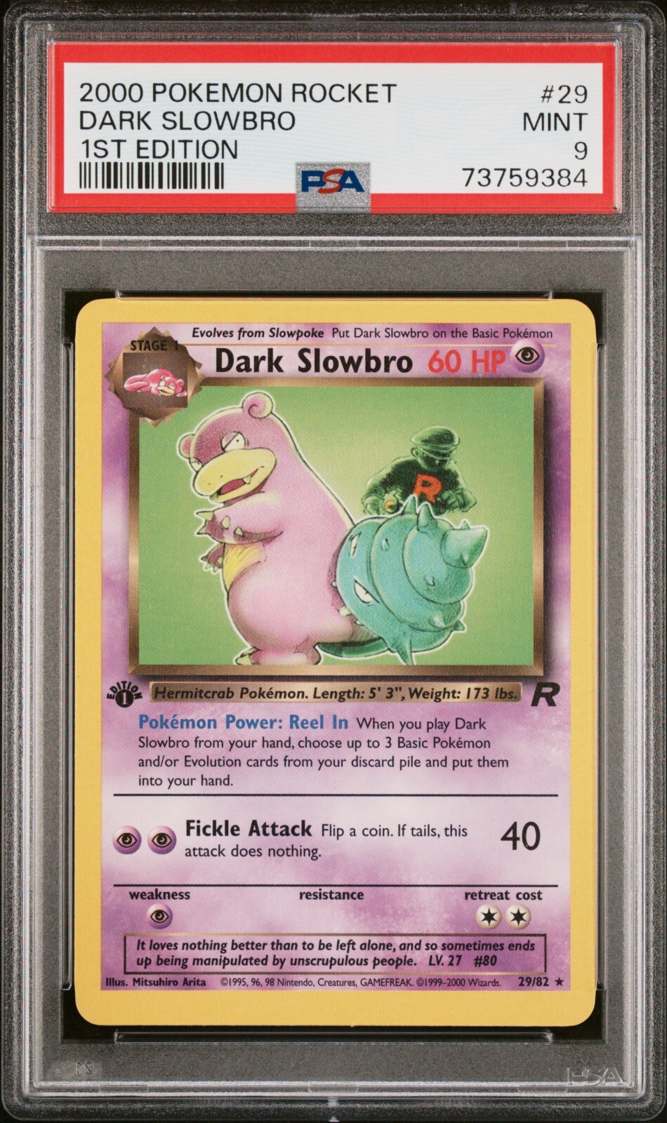 Pokemon TCG 2000 Rocket 1st Edition Non Holo Dark Slowbro #29 PSA 9 MINT