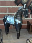 Wooden Horse Hand Carved Silver Hearts India Folk Art Vintage Home Decor Gift — photo 2