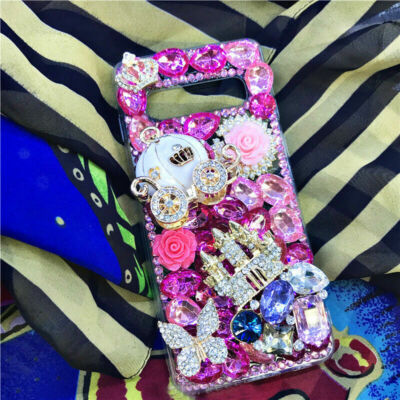 Cute Women Rhinestone Crystal Bling Glitter rubber Back Phone Case Cover Skin