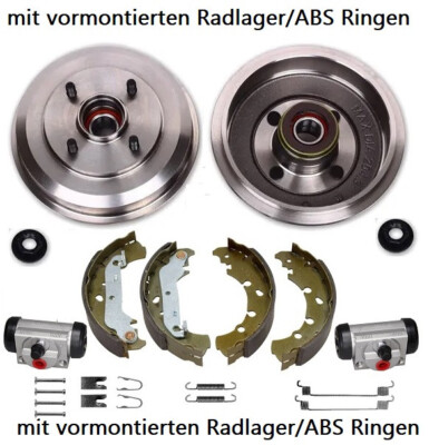 Ford Fiesta 5 V Bremstrommel Set Backen Radzylinder + Radl ABS Ringe vormontiert