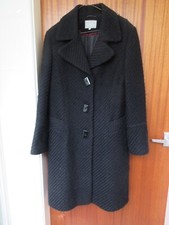 Vintage Black Ladies Coat Size 16 Wool Mix, Unusual Texture And Buttons By Jfw