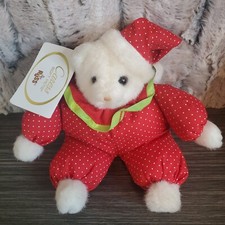 Vintage Russ Caress Soft Pets White Teddy Bear Stuffed Plush Baby Beanie Hat 8"