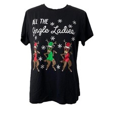 Christmas Women's Medium Shirt Unbranded Black Short Sleeve Reindeer