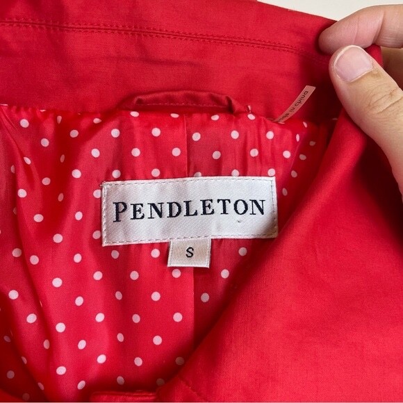 Pendleton Solid Red Polka Dot Lining Collared But… - image 2