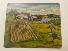 Matene Rachotes Cain Painting Wpa Era Regionalism FARMING WOMAN Landscape LISTED