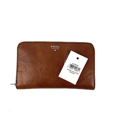 Fossil Sydney Zip Around Clutch Handyhalter Braun Leder Neu OHNE ARMBAND - Bild 1 von 4