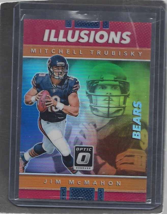 MITCHELL TRUBISKY JIM MCMAHON 2017 DONRUSS OPTIC RED HOLO ILLUSIONS RC #D 52/99
