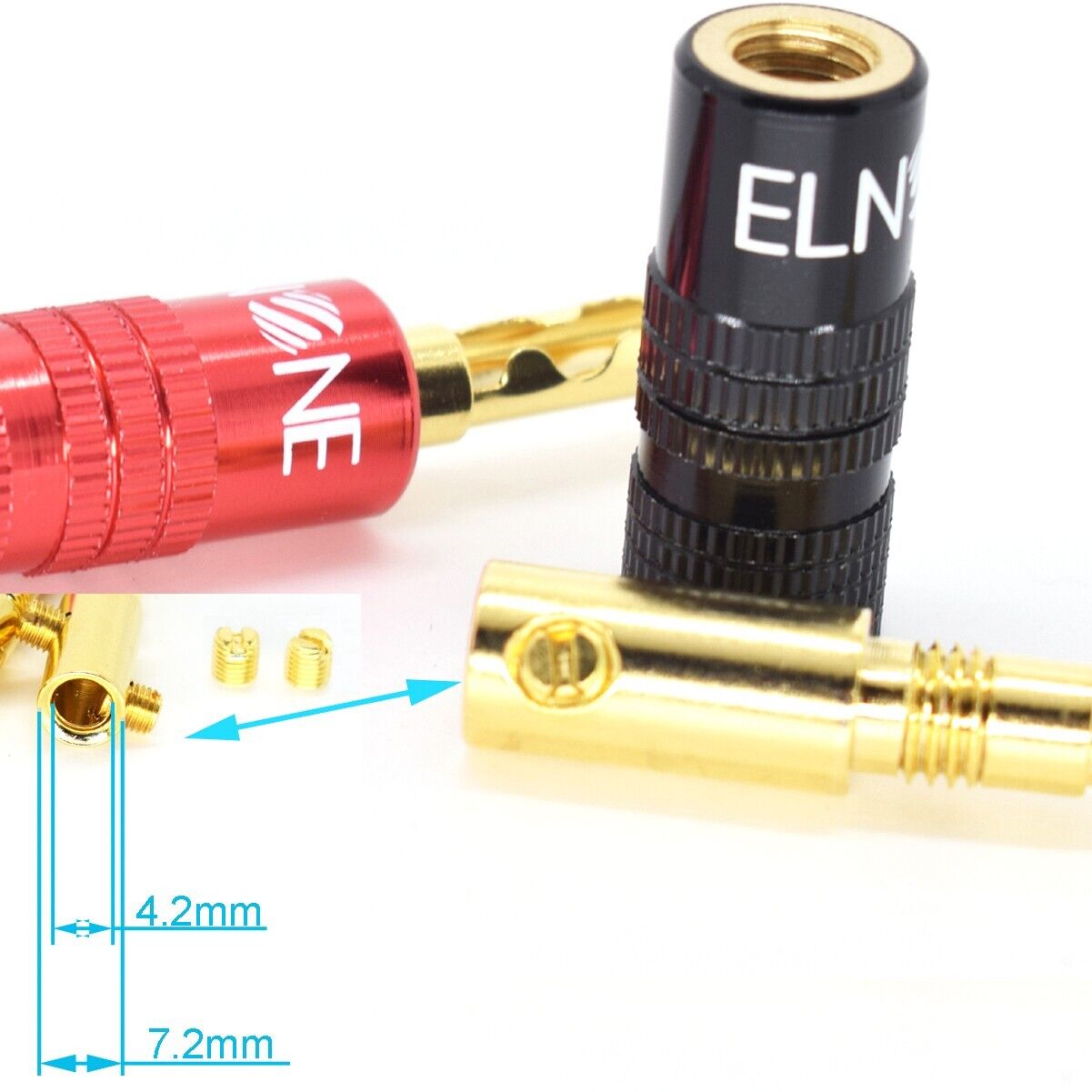 2pcs ELNONE Gold Plated Audio BFA Banana Plug Speaker Cable Connectors Screws