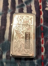 Slim Zippo Lighter With a Floral Design and Monogram