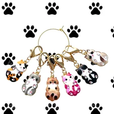 6 Colorful Cat Charms On Lobster Clasp Knit Stitch Markers Zipper Backpack Pulls