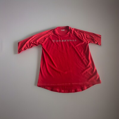 Under Armour Shirt Mens Small Baseball 9 Strong Red Loose Athletic 3/4 Sleeve