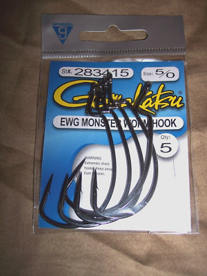 Gamakatsu Ewg Monster Worm Hook Extra Wide Gap 283415 Big Bass 5/0 Fishing Hooks
